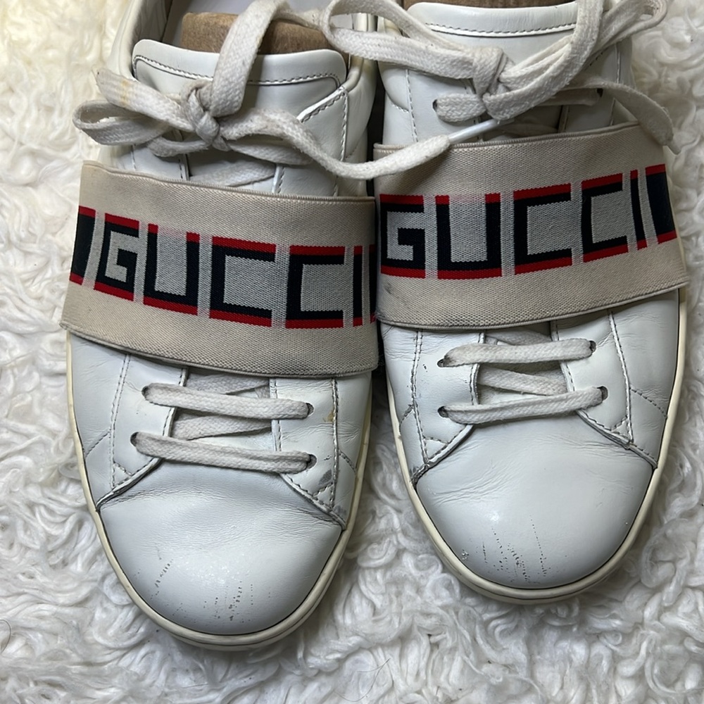 Gucci white leather logo band ace sneakers men’s 7.5 euro 41 women’s 9 unisex - Picture 8 of 10